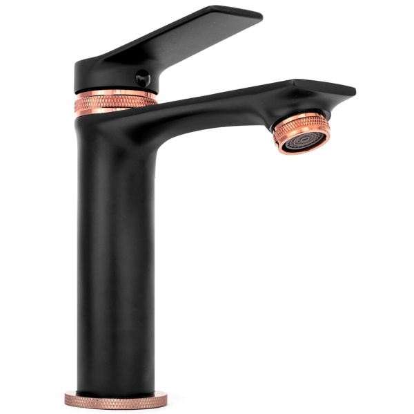 Baterie Lavoar REA VIRAL BLACK ROSE GOLD LOW, Montaj Pe Lavoar, Capat Fix, Monocomanda, Inaltime 18 Cm, Negru/Rose Gold - Img 2
