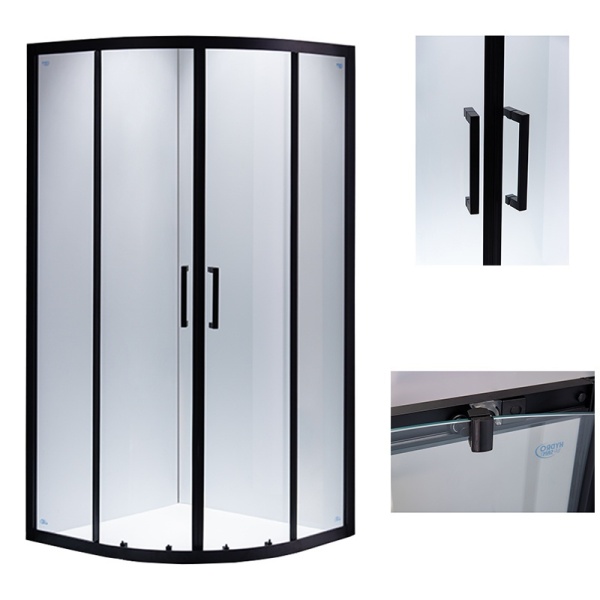 Cabina de dus BS01A ,Semirotunda, Usi Glisante, Design Modern 80x80cm, Culoare Negru - Img 6