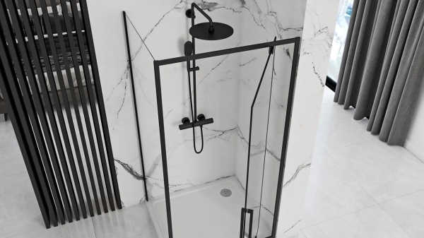 Cabina de dus cu usa pivotanta Rea Rapid Swing 100x100, Negru - Img 4