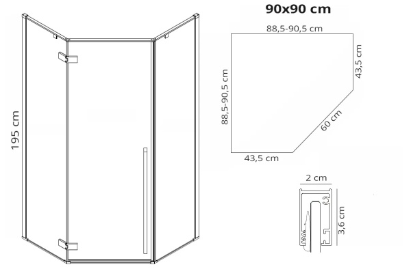Cabina de dus DIAMOND 90x90 cm, Culoare Brush Gold - Img 5