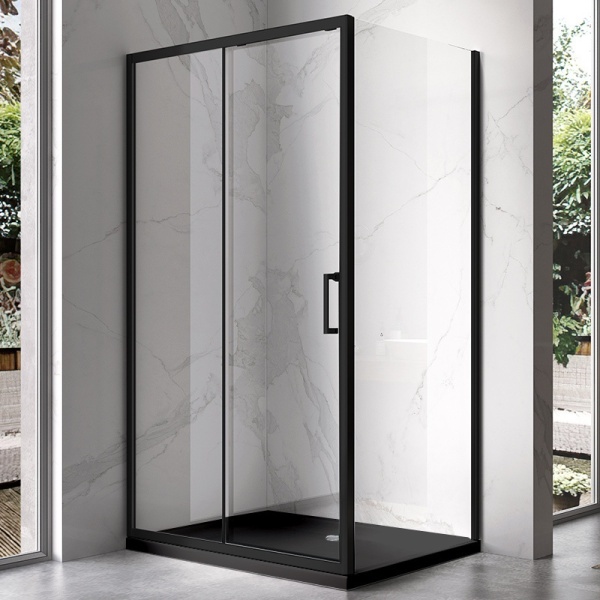 Cabina de dus dreptunghiulara cu rame negre si cadita de dus neagra KZ104B/ST04B 110 x 90 cm - Img 2