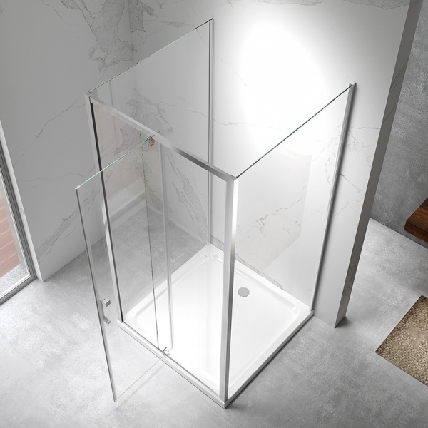 Cabina de dus dreptunghiulara din sticla securizata cu 3 pereti si rame cromate KZ23E 110 x 100 cm - Img 3