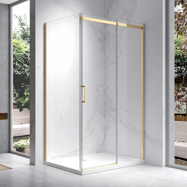Cabina de dus dreptunghiulara din sticla securizata de 8 mm si rame aurii KZ22A 100 x 80 cm - Img 3