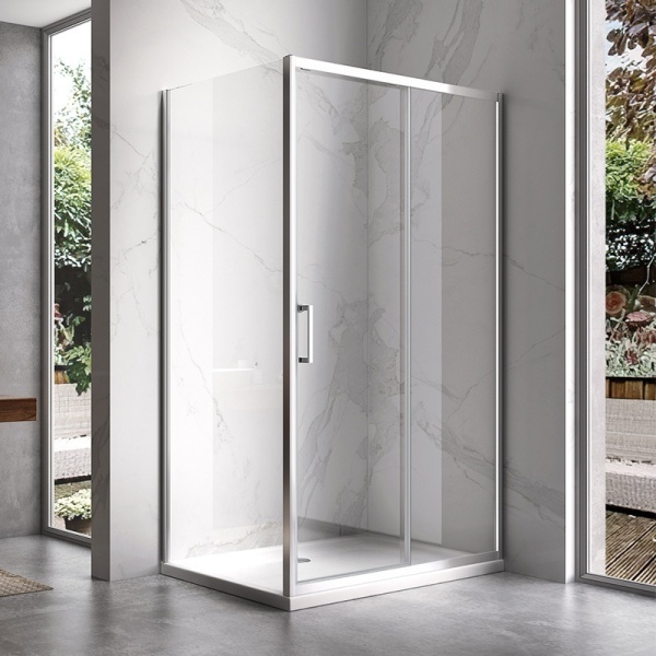 Cabina de dus dreptunghiulara dins ticla securizata cu rame cromata si cadita alba inclusa KZ103C-ST03C 120 x 80 cm - Img 4