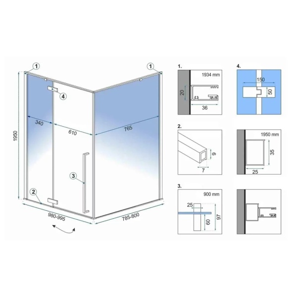 Cabina de dus Fargo, Dimensiune 100x80cm, Culoare Black Mat - Img 4