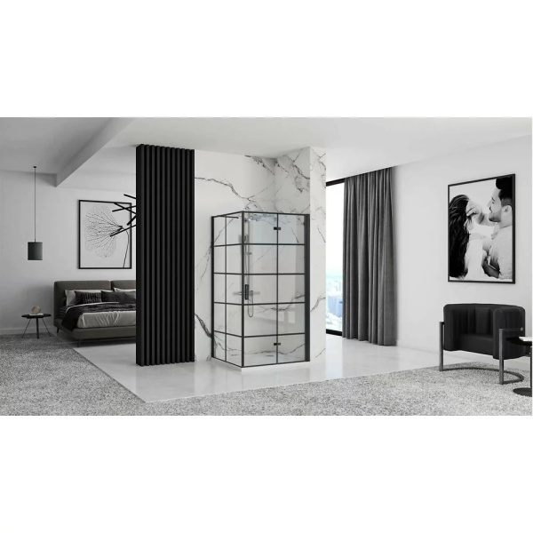Cabina de dus patrata cu Usa Pliabila Rea Molier 90x80,Negru - Img 4