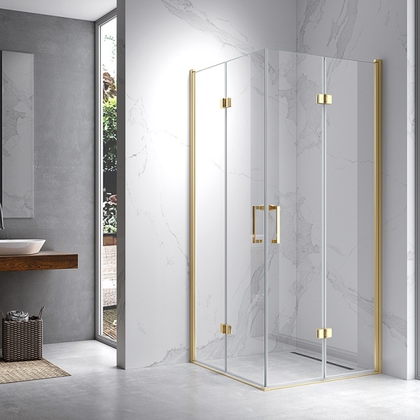 Cabina de dus patrata KZ08C, Dimensiune 90x90 cm, Culoare Auriu - Img 4