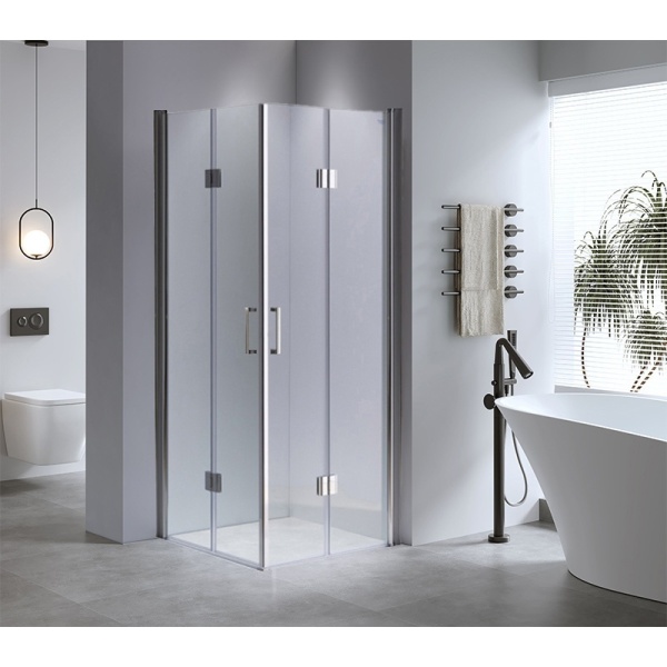 Cabina de dus Patrata KZ1290B, Dimensiune 90x90cm, Culoare Crom+Cadita de dus ST02B neagra - Img 4