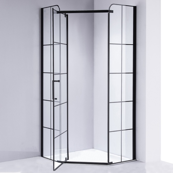 Cabina de dus Pentagonala BS06B, Dimensiune 90x90cm, Culoare Negru - Img 4