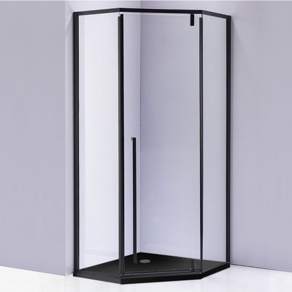 Cabina de dus Pentagonala BS07A, Dimensiune 80x80cm, Culoare Negru + Cadita de dus neagra ST07A - Img 4