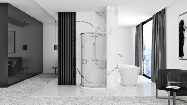 Cabina dus Rea Look 90x90 cu usi culisante si Cadita Semirotunda, Crom lucios - Img 3