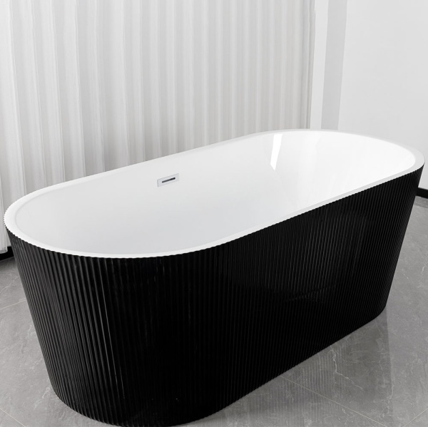 Cada De Baie Freestanding 170x75x58cm, Textura Eleganta si Linii Moderne, Culoare Negru/Alb - Img 3