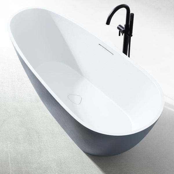 Cada De Baie Freestanding, Design Modern 170x75x60cm, Strat Abraziv, Culoare Albastru Gri/Alb - Img 3