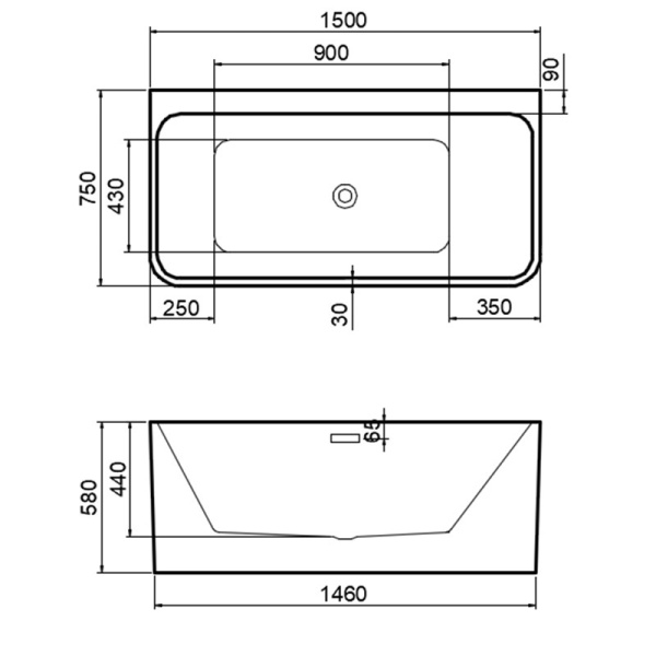 Cada de baie SOFIA 515B, Dimensiune 150x75cm, Culoare Alb, Deversor Negru - Img 8