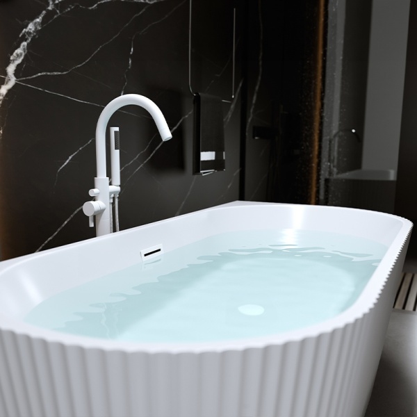 Cada de baie suport CARLO 517B, Dimensiune 150x75cm, Culoare Alb, Deversor alb mat - Img 6