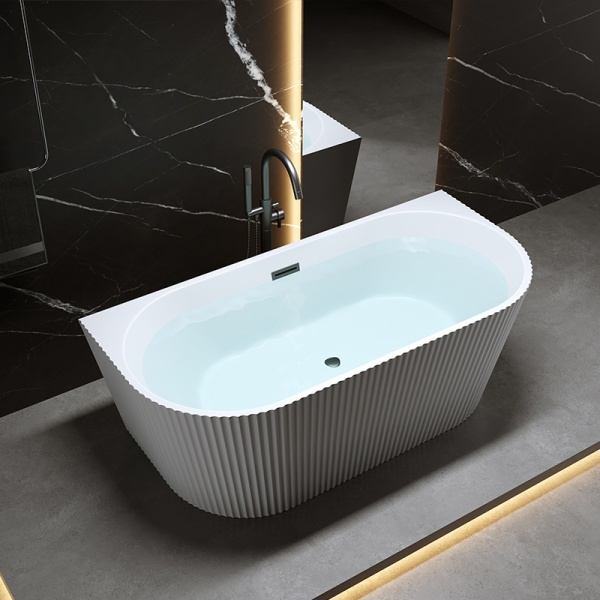 Cada de baie suport CARLO517D, Dimensiune 170x75cm, Design Elegant, Culoare Alb, Deversor negru - Img 11