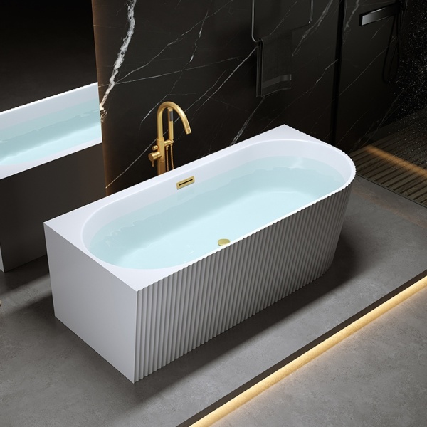 Cada de baie suport RIO 504D, Dimensiune 170x75cm/Stanga, Culoare Alb, Deversor Auriu Periat - Img 4