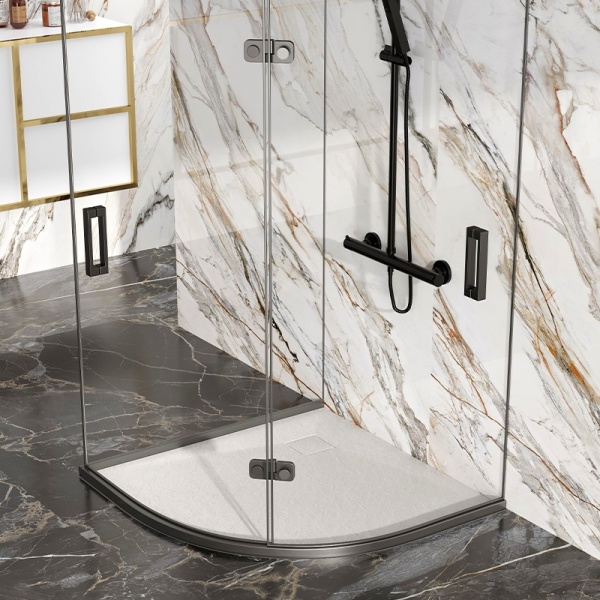 Cadita de dus ALBA semirotunda 90x90cm, Structura de piatra, Culoare Alb - Img 3