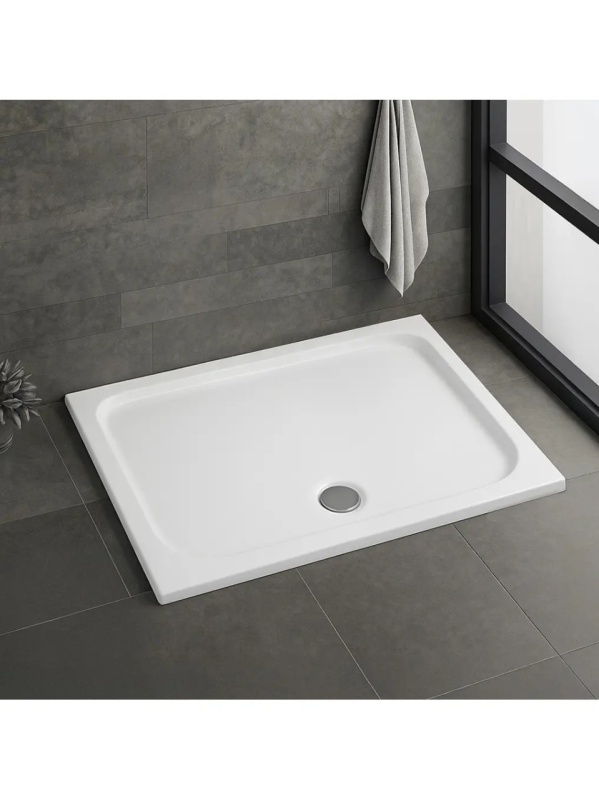 Cadita de dus dreptunghiulara slim din acril Belmond White 100 x 80 cm alba - Img 2