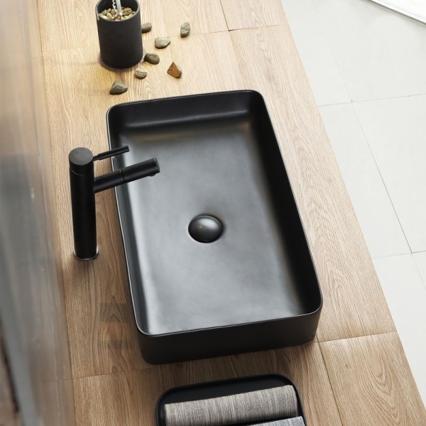 Chiuveta de blat REA Denis, 61x35 X 11 Cm, Montaj Pe Blat, Design Deosebit, Ceramica Sanitara, Negru Mat - Img 8