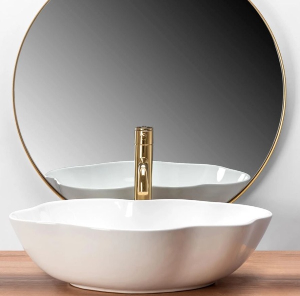 Chiuveta de blat REA ERA PEARL WHITE, Dimensiuni 51x 38 x 11.5cm, Forma asimetrica, Ceramica sanitara, Alba - Img 2