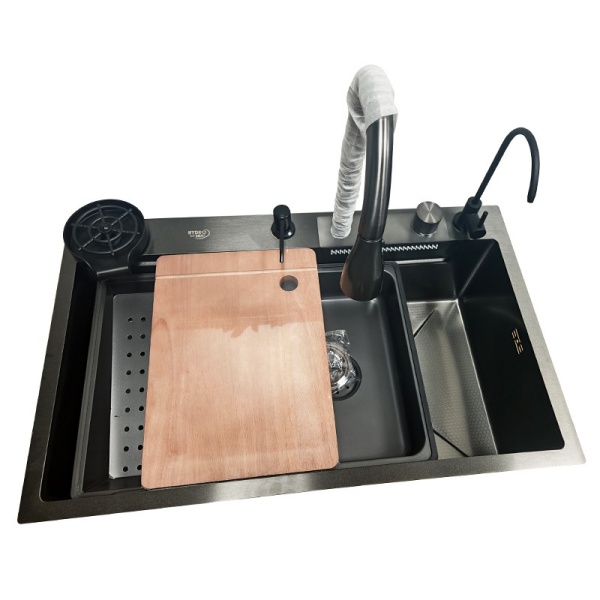 Chiuveta de bucatarie COSTA multifunctionala, Dimensiune 75x46cm, Culoare Negru, Otel inoxidabil - Img 12
