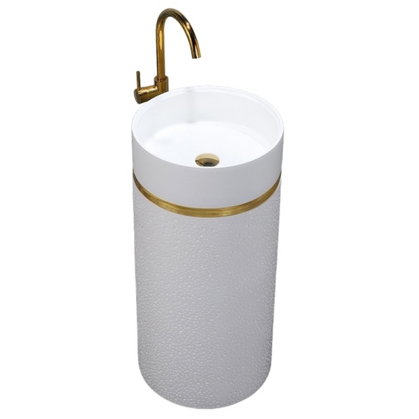 Chiuveta rotunda independenta tip piedestal din ceramica Scot alba H86 x ??40 cm - Img 11