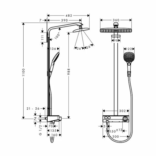 Coloana de dus cu baterie termostatata Hansgrohe Raindance E 360 ShowerTablet Select - Img 3