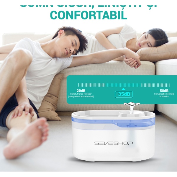 Dispenser Apa Automat SeveShop, Fantana pentru Pisici si Caini, Ultra Silentios, Control App, Sistem Recirculare si Filtrare Carbon Activ, Mentine Gustul Natural al Apei, Capacitate 2.8 L, Ideal pentru Toate Taliile, Alb Mat - Img 6