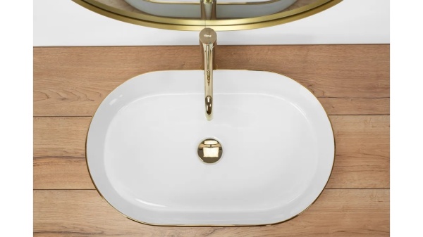 Lavoar ceramic pentru blat REA NADIA white gold edge - Img 2
