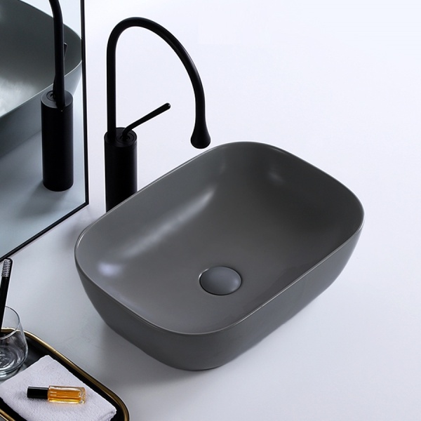 Lavoar De Blat PRO TOKYO DARK GREY, Dimensiuni 45.5 X 32 X 14 Cm, Forma Dreptunghiulara, Ceramica Sanitara, Gri Inchis, Finisaj Mat - Img 3