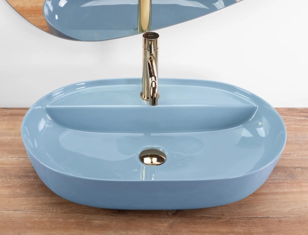 Lavoar De Blat Rea Aura 61cm/Design Modern/Culoare Light Blue Shiny - Img 3