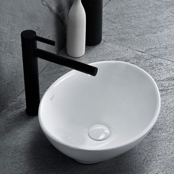 Lavoar De Blat REA SOFIA WHITE, Dimensiuni 41 X 34.5 X 15 Cm, Montaj Pe Blat, Design Deosebit, Forma Ovala, Ceramica Sanitara, Alb - Img 5