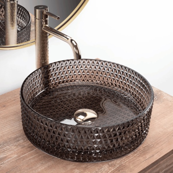 Lavoar REA Cristal din sticla negru rotund, diametru 35.5 cm, montaj pe blat - Img 4