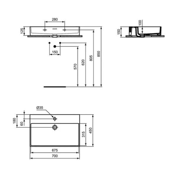 Lavoar suspendat Ideal Standard Atelier Extra alb lucios cu orificiu baterie si preaplin 70 cm - Img 10