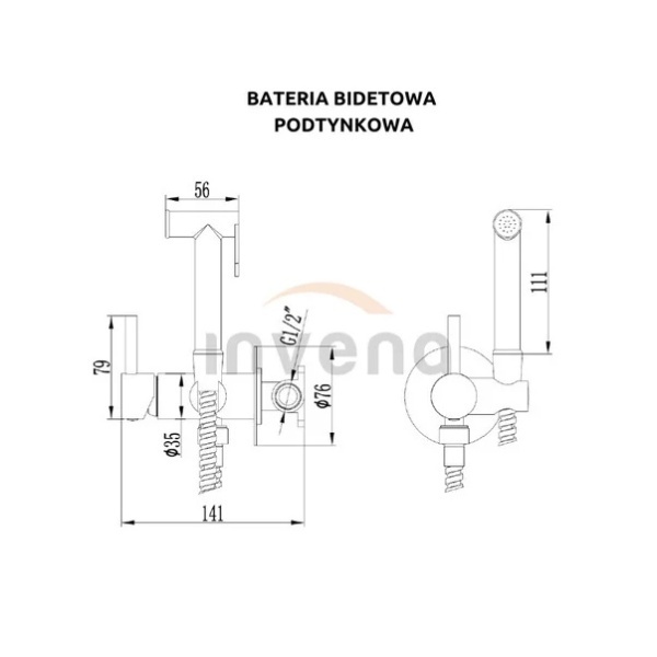 Pachet vas wc suspendat Rea, capac softclose si set dus igiena intima crom cu baterie incastrata Invena Bidetta - Img 2
