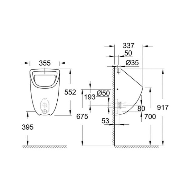 Pisoar cu alimentare superioara Grohe Bau Ceramic alb - Img 3