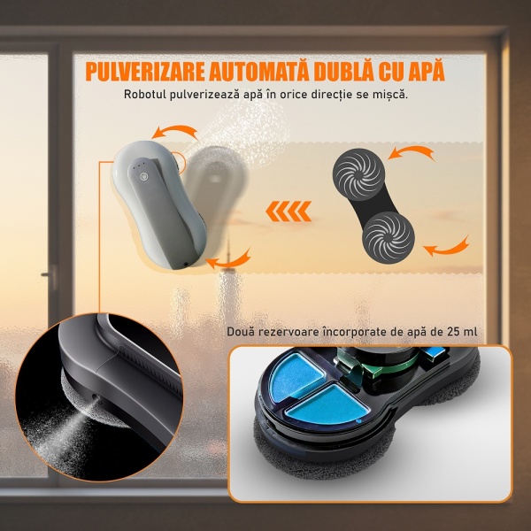 Robot Curatare Geamuri, SeveShop®, Robot Spalat Geamuri Cu Pulverizare Apa Bidirectionala, Stergator Electric Ultra-Subtire Pentru Sticla, Aspirator Geamuri Cu Control APP Si Telecomanda, Tehnologie iAdapt, Protectie Cvadrupla, Alb - Img 7