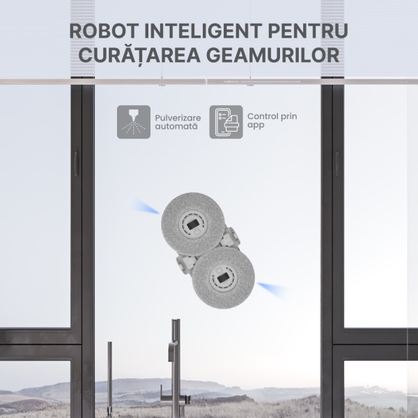 Robot Curatare Geamuri, SeveShop®, Robot Spalat Geamuri Cu Pulverizare Apa Bidirectionala, Stergator Electric Ultra-Subtire Pentru Sticla, Aspirator Geamuri Cu Control APP Si Telecomanda, Tehnologie iAdapt, Protectie Cvadrupla, Alb - Img 2