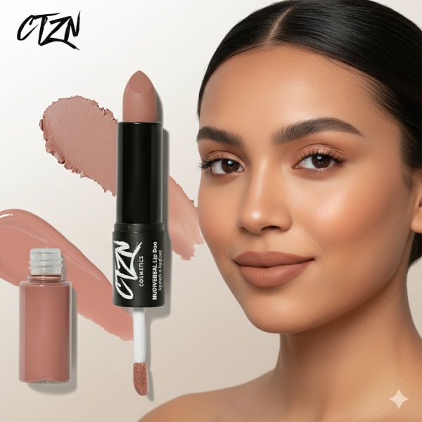 Ruj si creion de buze CTZN, Nudiversal Lip Duo, rezistent la apa, cu unt de mango salbatic, Fez - Img 2