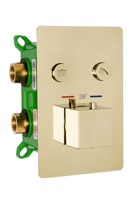 Set Baterie Dus Cu Termostat 2 Functii REA DAVIS L.GOLD, Montaj In Perete, Para Patrata Tip Ploaie 30 X 30 Cm, 2 Functii , Finisaj Auriu - Img 4