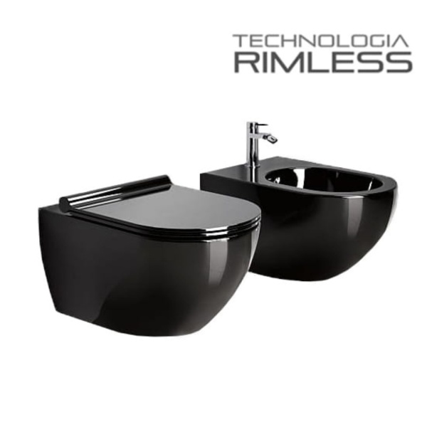 Set Bideu si Vas WC PRO MOUSSE VERA RIMLESS, montaj suspendat, ceramica sanitara, Capac Soft-Close inclus, Negru - Img 2