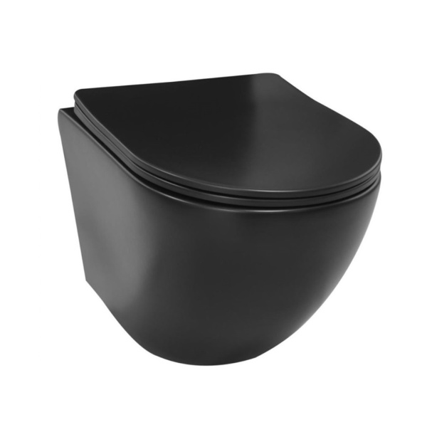 Set Bideu Si Vas WC PRO MOUSSE VITO RIMLESS, Montaj Suspendat, Ceramica Sanitara, Capac Soft-Close Inclus, Negru - Img 3