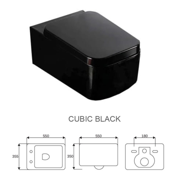 Set Vas WC PRO GROHE, Montaj Suspendat, Ceramica Sanitara, Vas WC CUBIC BLACK RIMLESS + Capac Soft-Close STANDARD Inclus + Cadru + Clapeta - Img 4