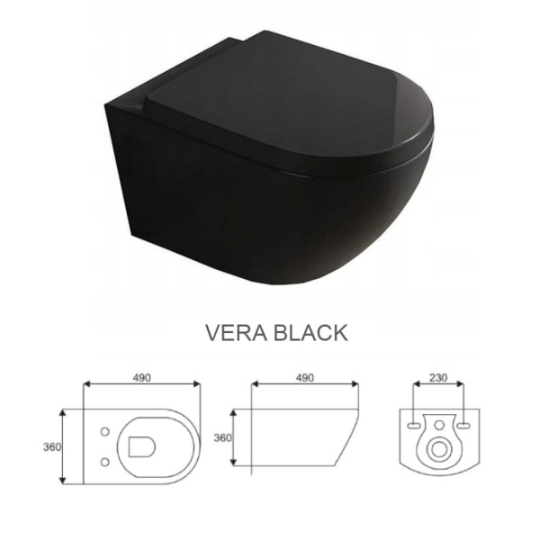 Set Vas WC PRO GROHE, Montaj Suspendat, Ceramica Sanitara, Vas WC VERA BLACK RIMLESS + Capac Soft-Close STANDARD Inclus + Cadru + Clapeta - Img 4