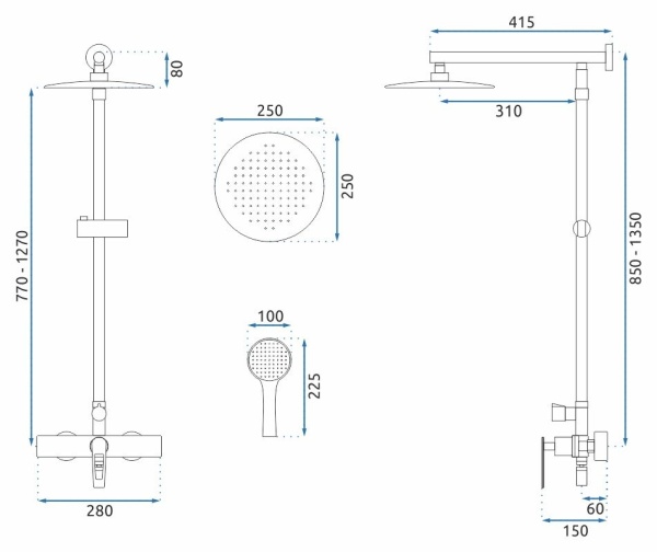 Sistem Complet De Dus REA ALDI, Montaj Pe Perete, Para Rotunda Tip Ploaie 25x25 Cm, 3 Functii De Curgere A Apei, Finisaj Crom - Img 8