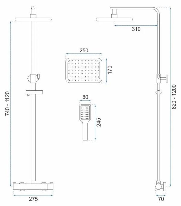 Sistem Complet De Dus REA TOM Montaj Pe Perete, Para Dreptunghiulara Tip Ploaie 25 x 17 Cm, 2 Functii De Curgere A Apei, Inaltime 120 cm, Negru - Img 5