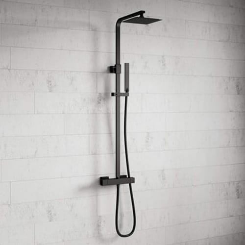 Sistem dus cu termostat PRO ERA VELDMAN Black, dus tip ploaie 20x20 cm, montaj pe perete, dus de mana, finisaj Negru Mat - Img 5