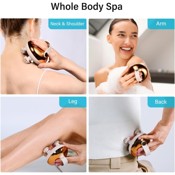 Aparat de Masaj pentru Scalp si Corp SeveShop®, Cu 4 Capete Detasabile, 3 Viteze Reglabile, Design Impermeabil, Incarcare USB Type-C, Functie Uscat/Umed, Material Silicon Alimentar, Masaj Capilar si Relaxare Corporala, Gold Metalic - Img 3
