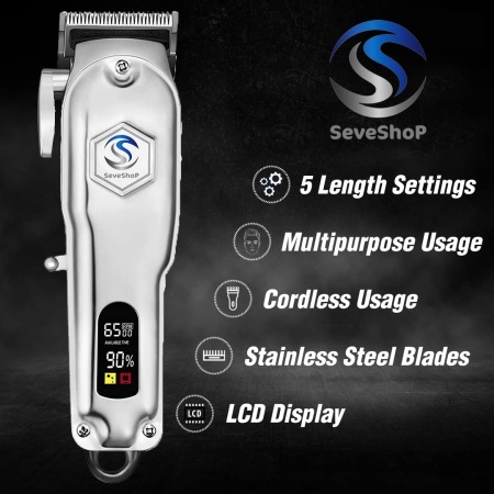 Aparat de Tuns Profesional SeveShop®, Trimmer Multifunctional, Accesorii Diverse, Rezistent la Apa, Ecran LCD, Design Ergonomic, Baterie Lithium-Ion 2000 mAh, Timp Incarcare Rapida, Autonomie 300 min, Portabil, Intretinere Usoara - Img 5